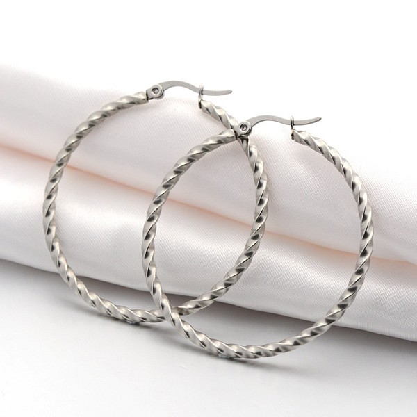 

PandaHall 304 Stainless Steel Hoop Earring, Hypoallergenic Earrings, Twisted Ring Shape, Stainless Steel Color, 10 Gauge, 46x2.5x44mm, Pin...