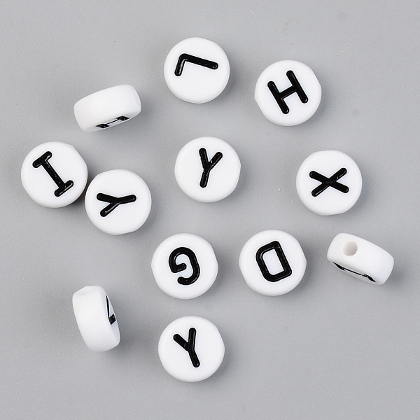 

PandaHall Opaque Acrylic Beads, with Enamel, Horizontal Hole, Flat Round with Initial Letter, Black, White, 9.5x4.5mm, Hole: 2mm Acrylic...