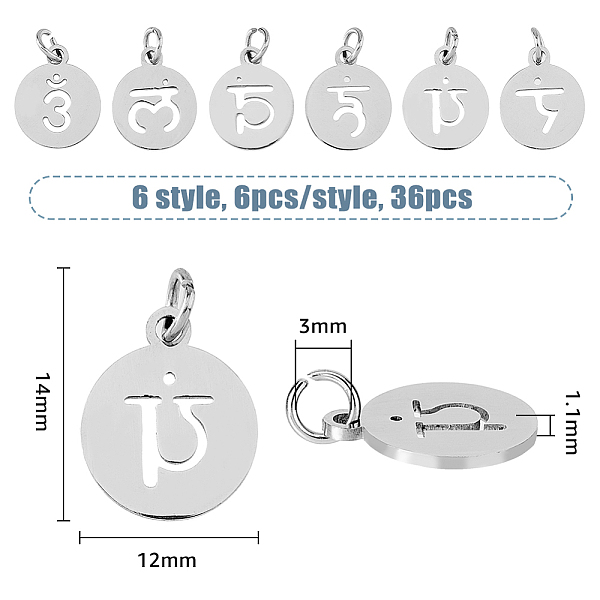 Dicosmetic 36pcs6スタイル304ステンレススチールチャーム