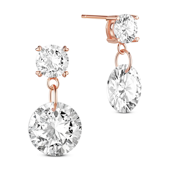 

PandaHall SHEGRACE 925 Sterling Silver Dangle Stud Earrings, with AAA Cubic Zirconia, Rose Gold, 21mm Sterling Silver Clear