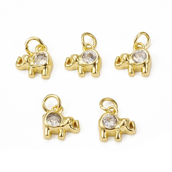 

PandaHall Glass Charms, with Brass Findings & Jump Rings, Elephants, Golden, 9.5x9.5x3mm, Hole: 3mm Brass+Glass Elephant Clear