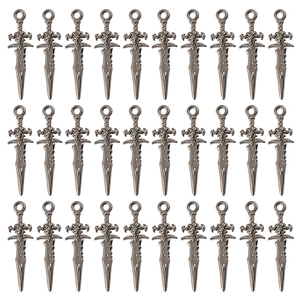 

PandaHall SUNNYCLUE 100Pcs Tibetan Style Alloy Sword Pendants, Cadmium Free & Lead Free, Gunmetal, 30.5x9x3mm, Hole: 1.8mm Alloy Others