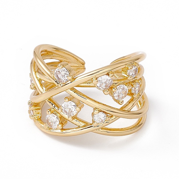 

PandaHall Clear Cubic Zirconia Criss Cross Open Cuff Ring, Rack Plating Brass Hollow Wide Ring for Women, Cadmium Free & Nickel Free & Lead...