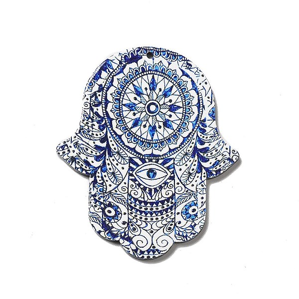 

PandaHall Opaque Acrylic Pendants, Hamsa Hand/Hand of Miriam Charm, Evil Eye Pattern, 52.5x43.5x2mm, Hole: 1.6mm Acrylic Evil Eye