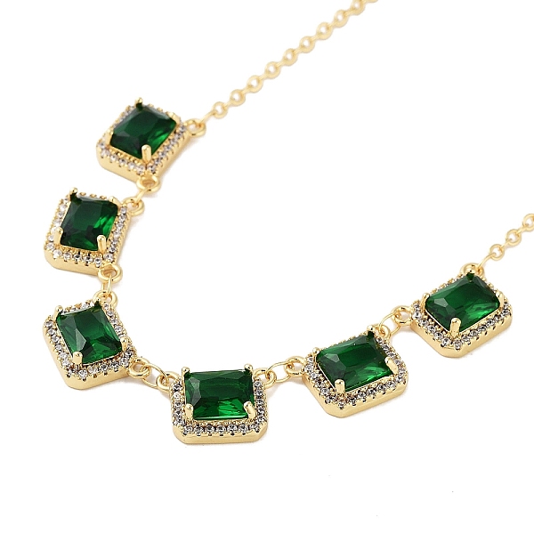 

PandaHall Rack Plating Brass Micro Pave Cubic Zirconia Necklaces, with Square Glass, Cadmium Free & Lead Free, Green, 15.55~15.75 inch...