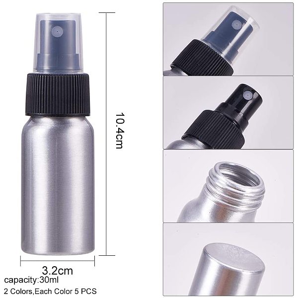 Pandahall Elite 10 Stück 30 Ml Nachfüllbare Aluminiumflaschen Platin-Nebel-Sprühflaschen Kleine Metallzerstäuberflaschen