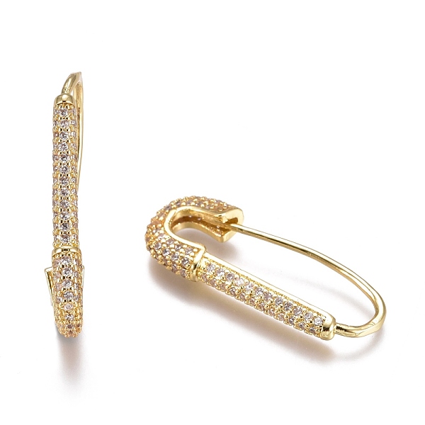 

PandaHall Brass Hoop Earrings, with Rhinestone, Safety Pin Shape, Golden, Clear, 26~26.5x10~11x3mm, Pin: 0.8mm Rhinestone Others Clear