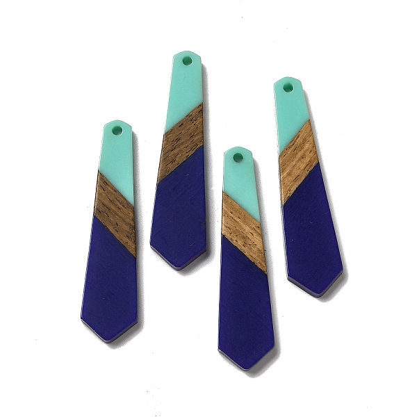 

PandaHall Opaque Resin & Walnut Wood Pendants, Hexagon Tie Charms, Indigo, 49x12x3mm, Hole: 2mm Resin+Wood Hexagon Purple