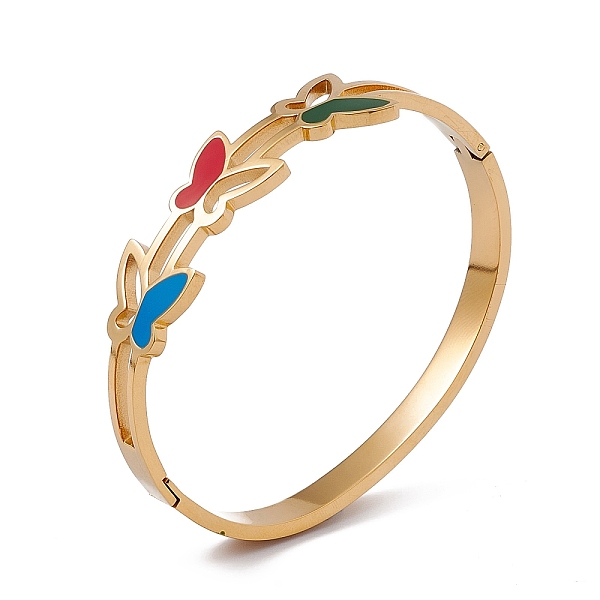 

PandaHall Colorful Enamel Butterfly Hinged Bangle, Ion Plating(IP) 304 Stainless Steel Jewelry for Women, Golden, Inner Diameter: 2-3/8 inch...
