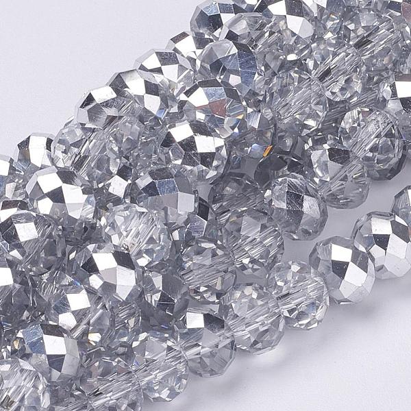 

PandaHall Electroplate Glass Bead Strands, Half Silver Plated, Faceted, Rondelle, Clear, 3x2mm, Hole: 1mm, about 150pcs/strand, 11.8 inch...