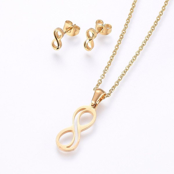 

PandaHall 304 Stainless Steel Jewelry Sets, Stud Earrings and Pendant Necklaces, Infinity, Golden, Necklace: 17.7 inch(45cm), Stud Earrings...
