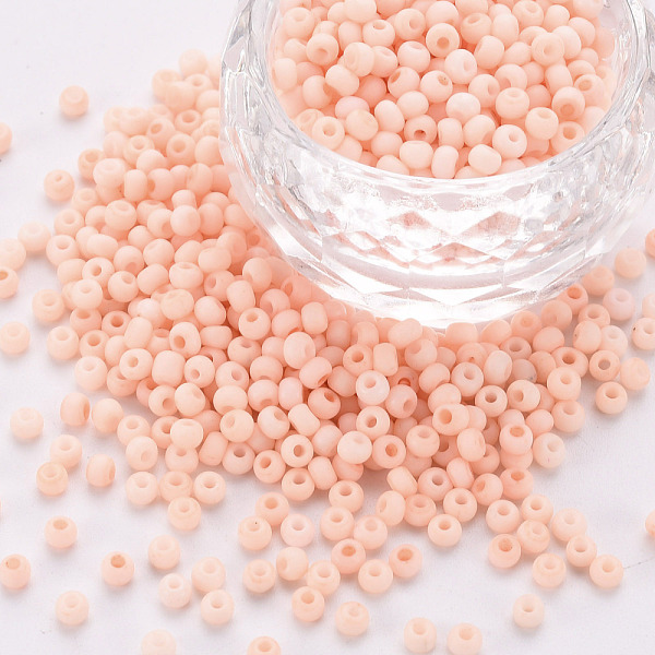 

PandaHall 8/0 Opaque Glass Seed Beads, Round Hole, Frosted Colours, Round, PeachPuff, 3~4x2~3mm, Hole: 0.8mm, about 15000pcs/Pound Glass..., Brown