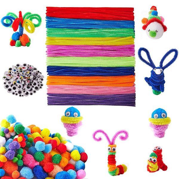 

PandaHall DIY Doll Making Finding Kits, Including 3 Bundles Chenille Stem Tinsel Garland Craft Wire, 40Pcs Plastic Wiggle Googly Eyes..., Multicolor