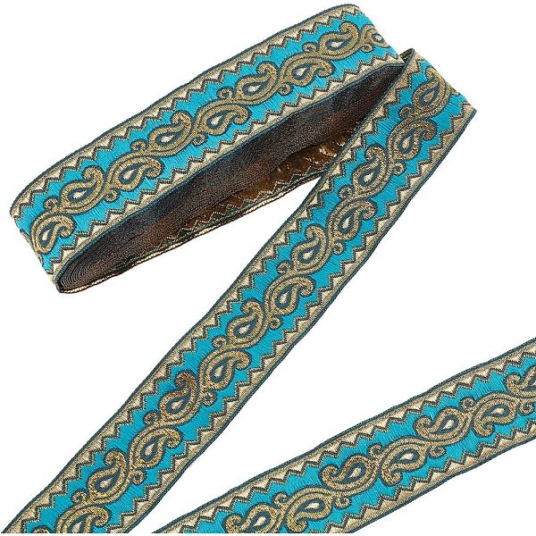 

PandaHall Ethnic Embroidery Polyester Flat Ribbons, Jacquard Ribbon, Deep Sky Blue, 1-1/4 inch(33mm), about 9.84 Yards(9m)/Bundle Polyester...