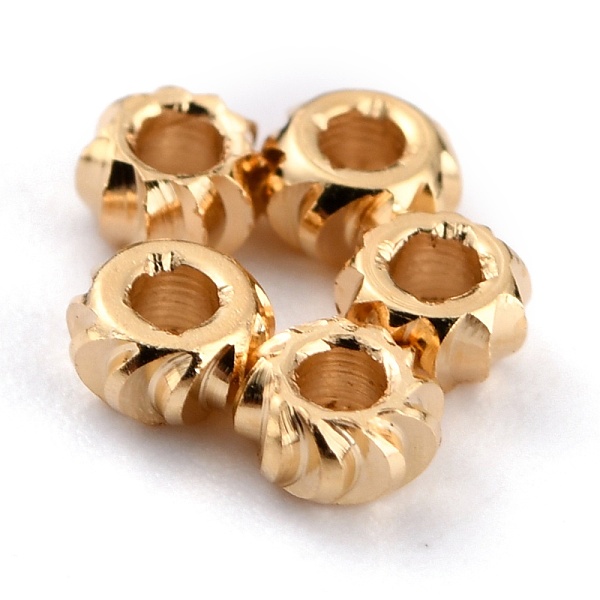 

PandaHall Brass Beads, Long-Lasting Plated, Corrugated Rondelle, Real 24K Gold Plated, 2.5x1.5mm, Hole: 1mm Brass Rondelle
