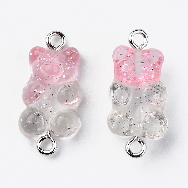 

PandaHall Transparent Resin Links, with Glitter Powder and Platinum Tone Iron Loops, Bear, Pink, 24~25x11x7mm, Hole: 1.8mm Resin Bear Pink