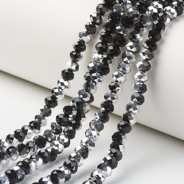 

PandaHall Electroplate Transparent Glass Beads Strands, Half Silver Plated, Faceted, Rondelle, Black, 8x6mm, Hole: 1mm, about 72pcs/strand...