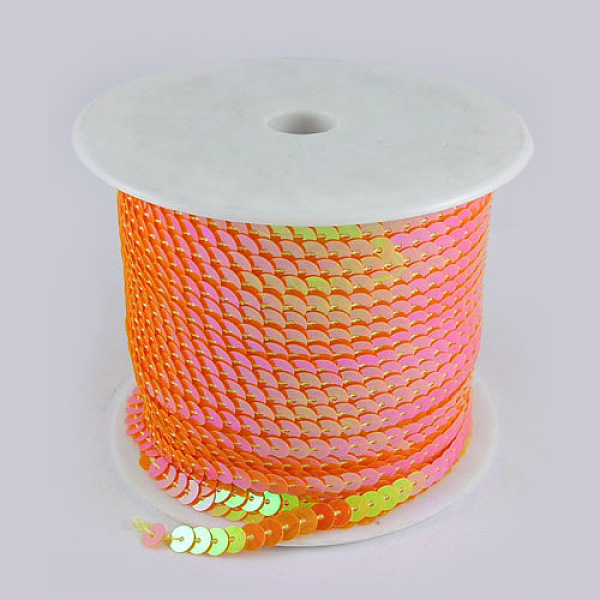 

PandaHall Orange With AB Color Paillette/Sequins Roll, 6mm in diameter, 100 yards/roll Plastic Flat Round Orange