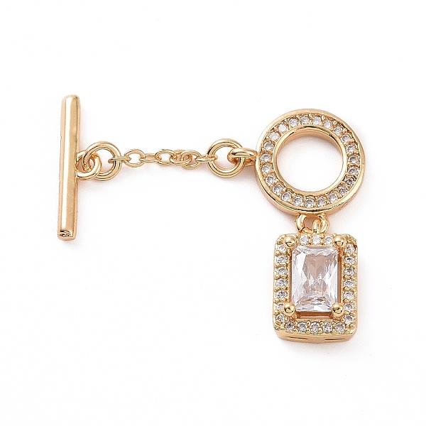 

PandaHall Brass Pave Clear Cubic Zirconia Toggle Clasps, Ring with Rectangle, Real 18K Gold Plated, Bar: 14x17x1.5mm, Hole: 2mm, Rectangle...
