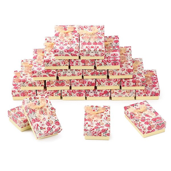 Boîte d'emballage de bijoux en carton à motif de fleurs