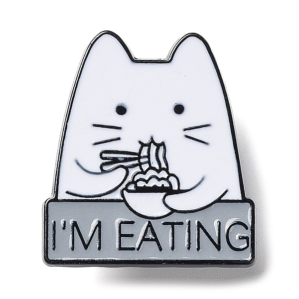 PandaHall Cartoon Cat with Word I'm Eating Enamel Pin, Electrophoresis Black Alloy Brooch for Clothes Backpack, Food, 27x24x1.5mm...
