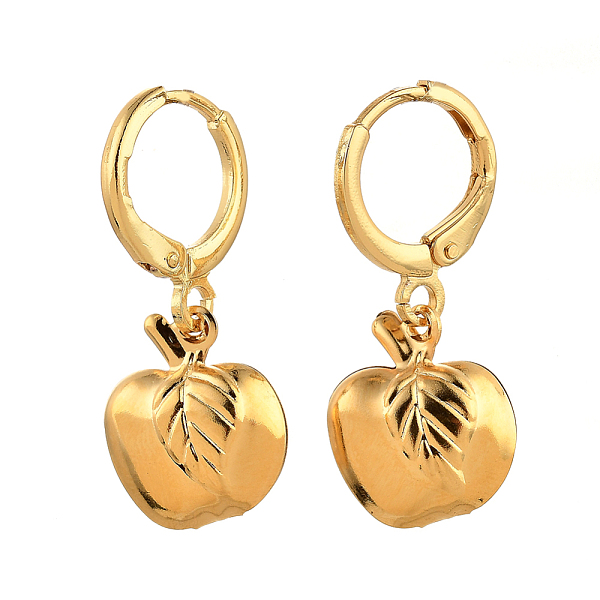 

PandaHall Brass Huggie Hoop Earring, with Apple 304 Stainless Steel Charms, Golden, 26mm, Pin: 0.7mm Brass Fruit