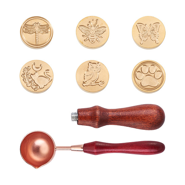 

PandaHall Jewelry DIY Scrapbook Kits, Including Brass Wax Sealing Stamp Head, Beech Wood Handle and Alloy Wax Sticks Melting Spoon, Insect...