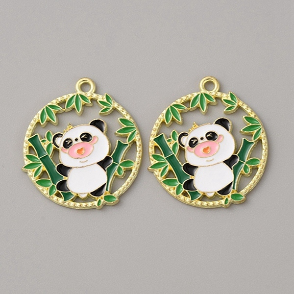

PandaHall Alloy Enamel Pendants, Panda Bamboo Charm, Light Gold, Green, 28x25x1.5mm, Hole: 1.8mm Alloy+Enamel Panda Green