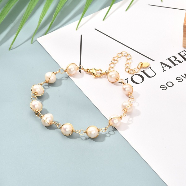 

PandaHall Natural Pearl Beaded Bracelet for Girl Women, Golden Brass Curb Chain Bracelet, Floral White, 7-3/8 inch(18.6cm) Pearl