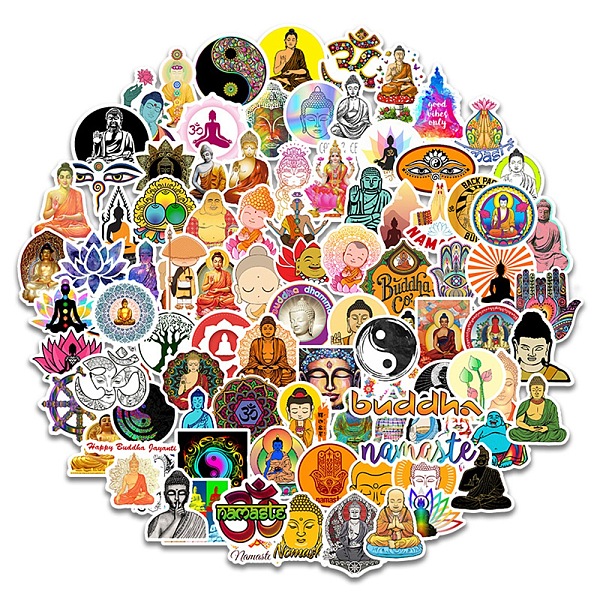 PandaHall 100Pcs Buddhism Lotus Stickers for Laptop Motorcycle Bicycle Skateboard Luggage Decal Graffiti Patches, Buddha Pattern...