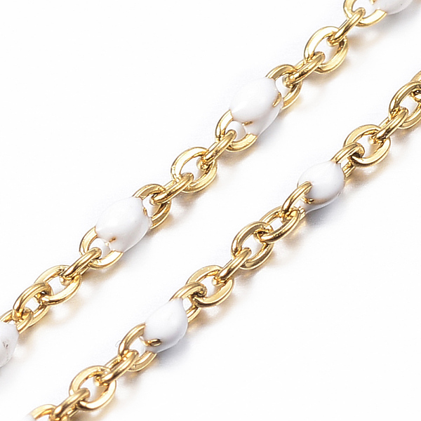 

PandaHall 304 Stainless Steel Cable Chain Anklets, with Enamel Links, Golden, White, 9 inch(23cm), 1.5~2mm Stainless Steel White