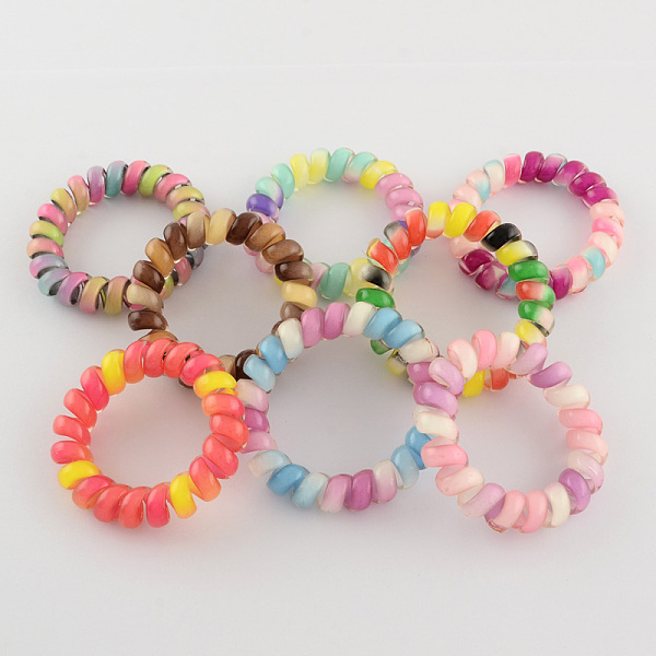

PandaHall Printed Plastic Telephone Cord Elastic Hair Ties, Ponytail Holder, Mixed Color, 35mm Plastic Multicolor
