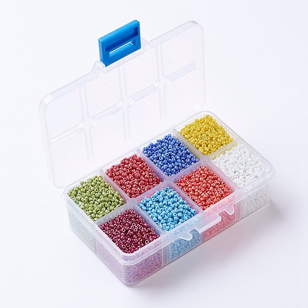 

PandaHall 12/0 Glass Seed Beads, Ceylon Round Loose Spacer Beads, 2mm, Mixed Color, 2mm, Hole: 1mm, about 12500pcs/box Glass Multicolor