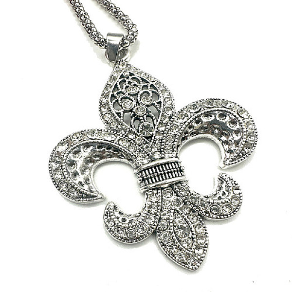 

PandaHall Tibetan Style Alloy Rhinestone Pendant Necklaces for Women Men, Fleur De Lis, Antique Silver, 23.62 inch(60cm) Alloy Fleur De Lis