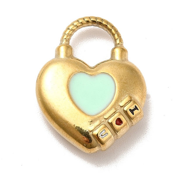 

PandaHall Ion Plating(IP) 304 Stainless Steel Pendants, with Enamel, Golden, Heart with Word I Love You, Aquamarine, 18x14x4.5mm, Hole..., Green