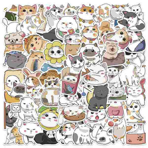 PandaHall Waterproof PVC Adhesive Stickers, for Suitcase, Skateboard, Refrigerator, Helmet, Mobile Phone Shell, Cat Pattern, 40~60x40~60mm...