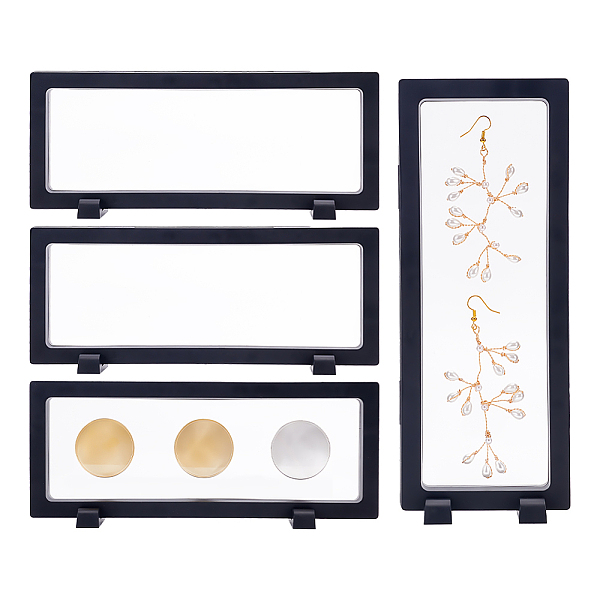 

PandaHall CHGCRAFT 4Pcs 3D Floating Frame Display Holder 3D Floating Coins Frame with 4 Pairs Plastic Jewelry Display Chassis for Jewelry..., Black