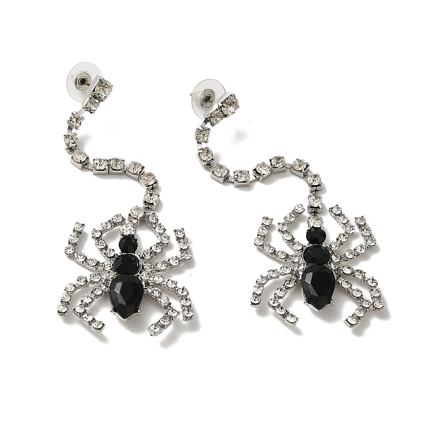 

PandaHall Halloween Alloy Tassels Studs Earrings, with Rhinstone, Jewely for Women, Spider, Platinum, 102x29mm Alloy Spider