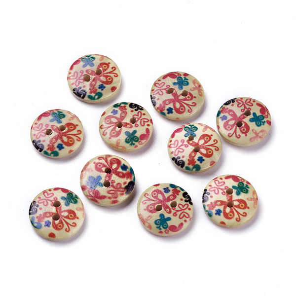 

PandaHall Lovely 2-hole Basic Sewing Button, Wooden Buttons, Colorful, about 15mm in diameter, 100pcs/bag Wood
