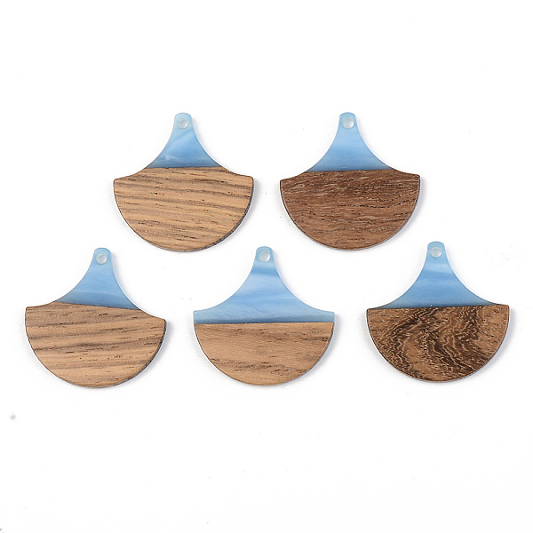 

PandaHall Opaque Resin & Walnut Wood Pendants, Fan, Cornflower Blue, 28x28x3mm, Hole: 2mm Resin+Wood Fan