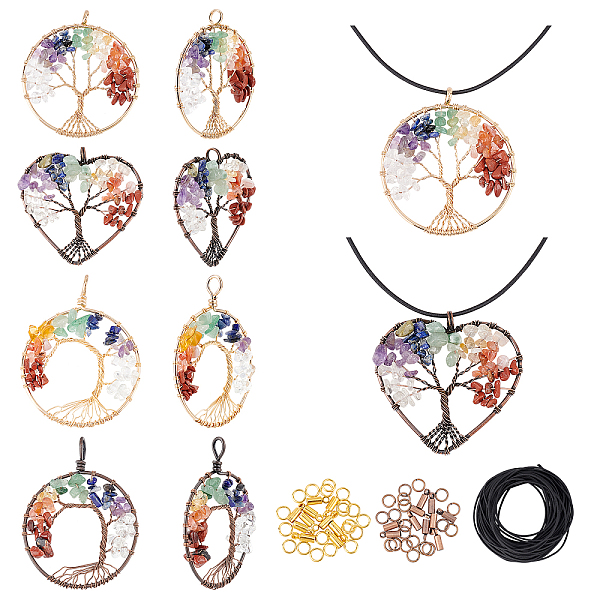 

PandaHall DIY Bookmark Making Kits, Including Chakra Gemstone Big Pendants, Brass Cord Ends, Iron Jump Rings, Elastic Cord, Mixed Color...