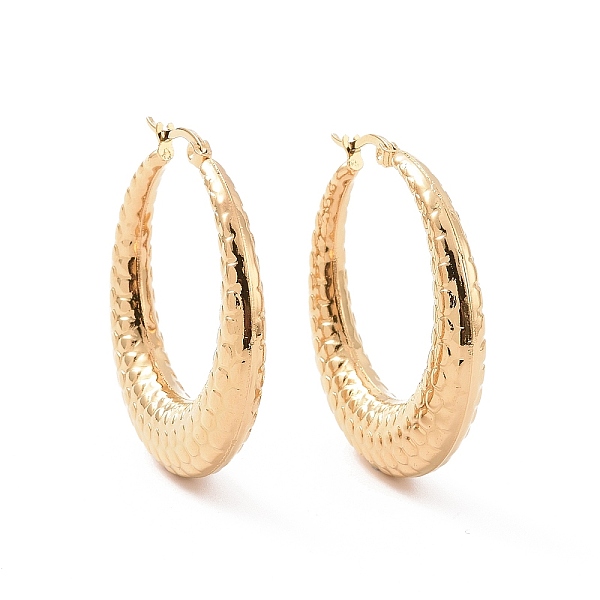 

PandaHall Ion Plating(IP) 304 Stainless Steel Hoop Earrings, Hypoallergenic Earrings, Textured, Moon Shape with Snake Skin Pattern, Real 24K...
