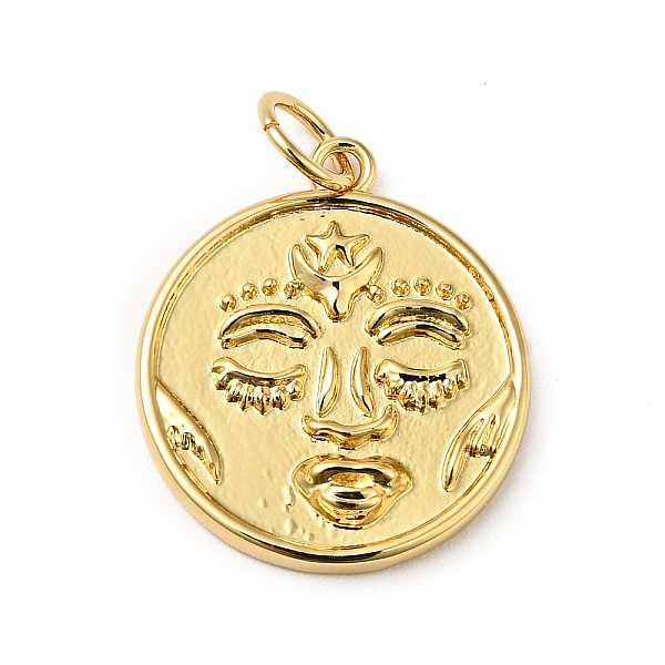 

PandaHall Rack Plating Brass Pendants, Cadmium Free & Nickel Free & Lead Free, Flat Round with Face, Real 18K Gold Plated, 18x15.5x2mm, Jump...