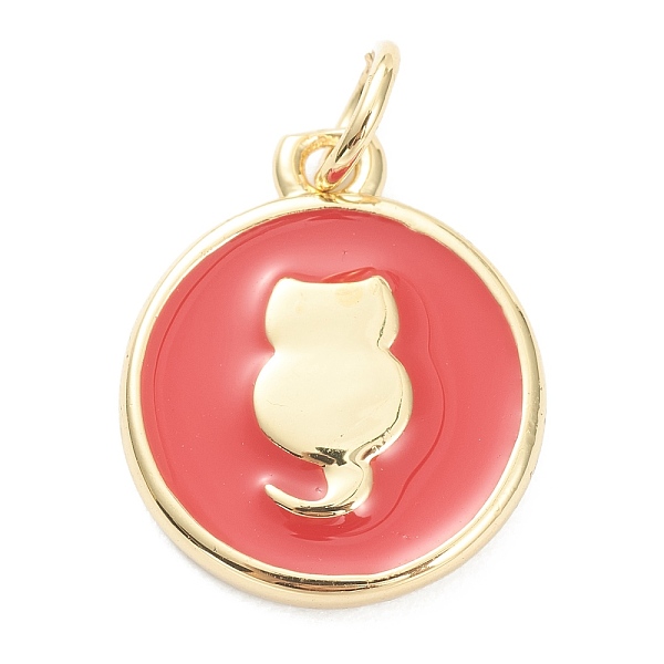 

PandaHall Brass Enamel Pendants, Long-Lasting Plated, Real 18K Gold Plated, Flat Round with Cat, Red, 15.5x12.5x2mm, Hole: 3mm Brass+Enamel...