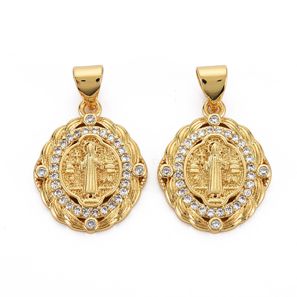 

PandaHall Brass Micro Pave Cubic Zirconia Pendants, Nickel Free, Oval with Virgin, Real 16K Gold Plated, 19x15x2.5mm, Hole: 3x5mm..., Clear