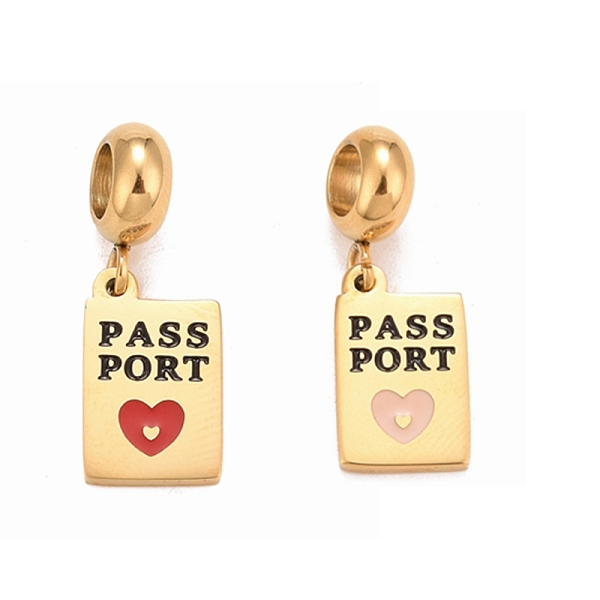 

PandaHall 304 Stainless Steel European Dangle Charms, Large Hole Pendants with Enamel, Rectangle with Heart and Word Pass Port, Golden..., Multicolor