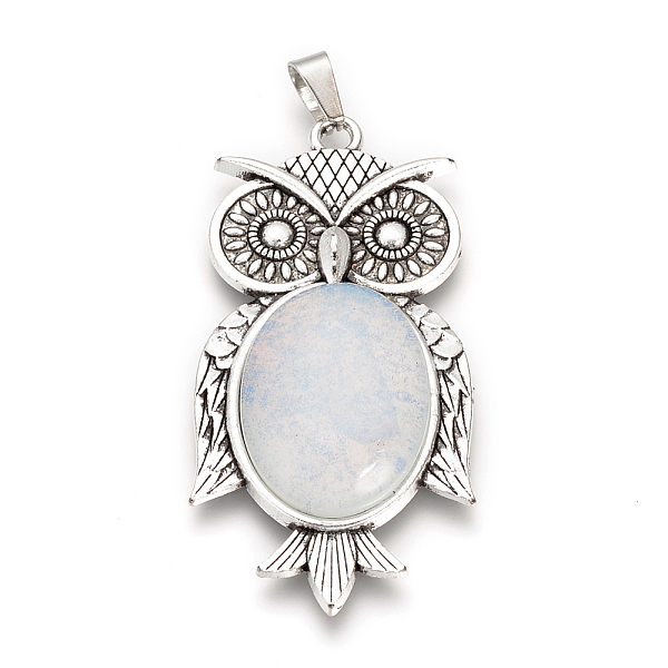 

PandaHall Opalite Big Pendants, with Alloy Findings, Owl, Antique Silver, 56x27.5x7.5mm, Hole: 3.5x7.5mm Opalite Owl