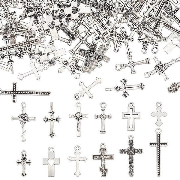 

PandaHall 12 bags 12 style Tibetan Style Alloy Pendants, Cross & Crucifix Cross, Antique Silver, 15~31x10~15.5x1~4mm, Hole: 1.2~2mm...