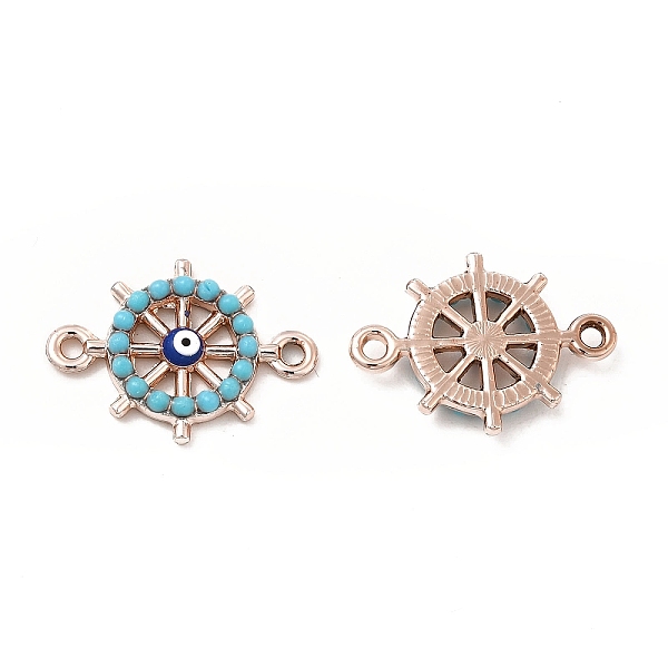 

PandaHall Alloy Enamel Connector Charms, with Synthetic Turquoise, Helm Links with Blue Evil Eye, Nickel, Rose Gold, 20.5x14.5x3mm, Hole...