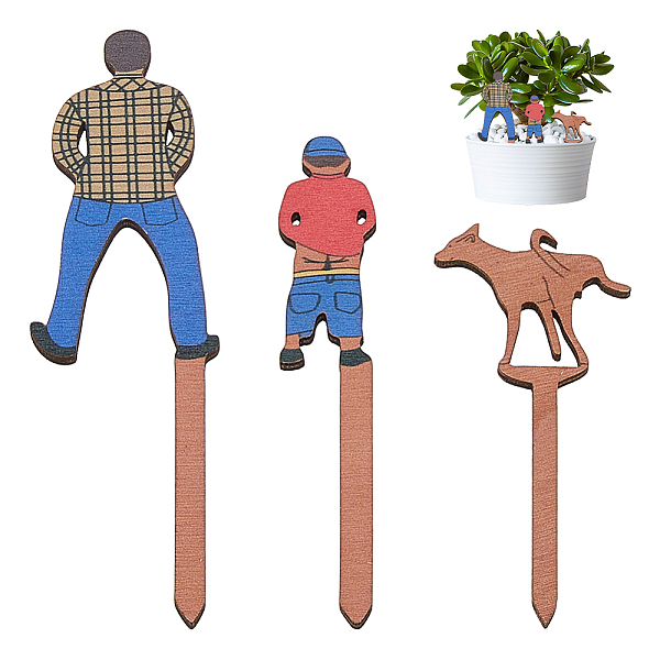 3Pcs 3 Styles Human Wooden Plant Labels